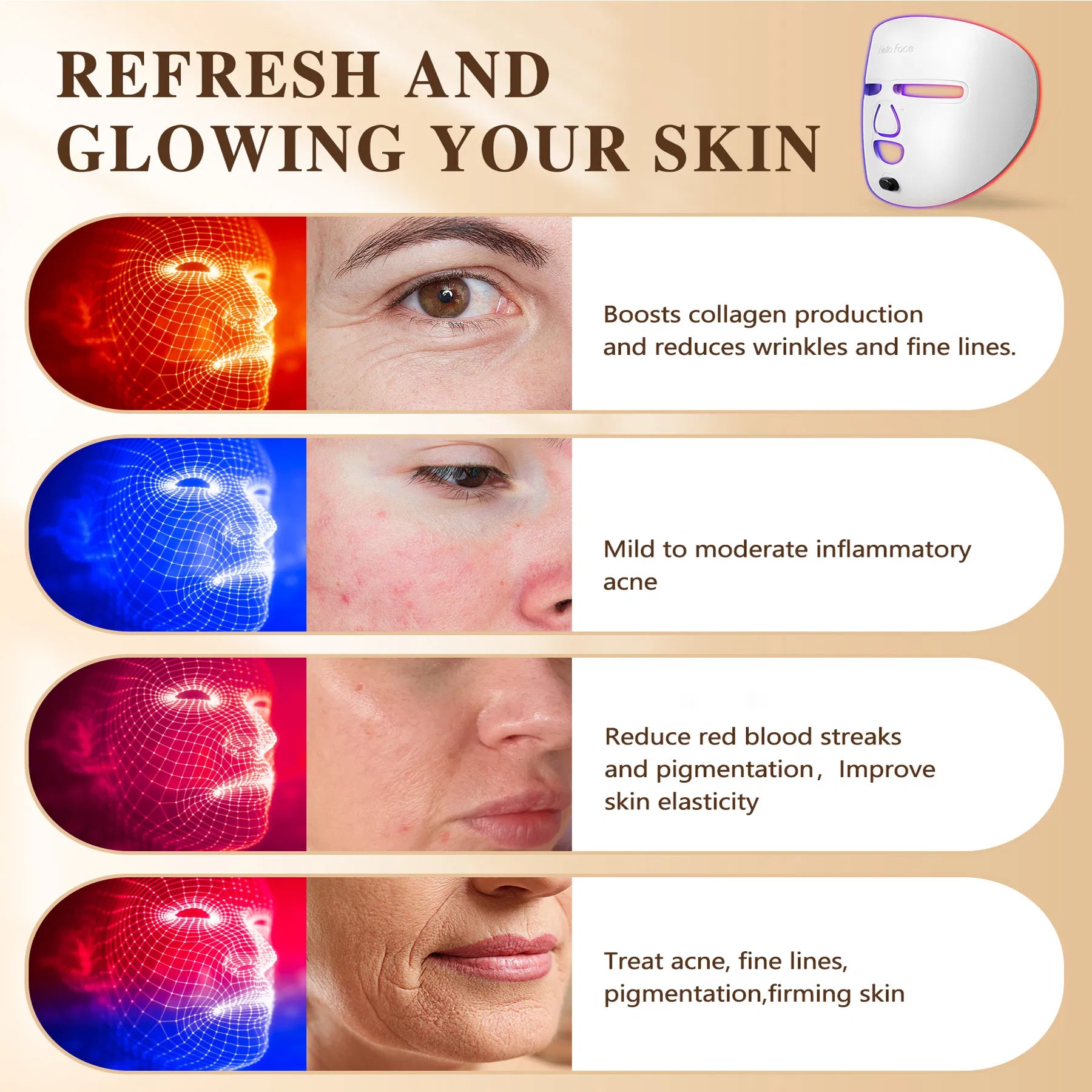 GlowPro LED Face Mask -- Red Light Therapy Skin Rejuvenator