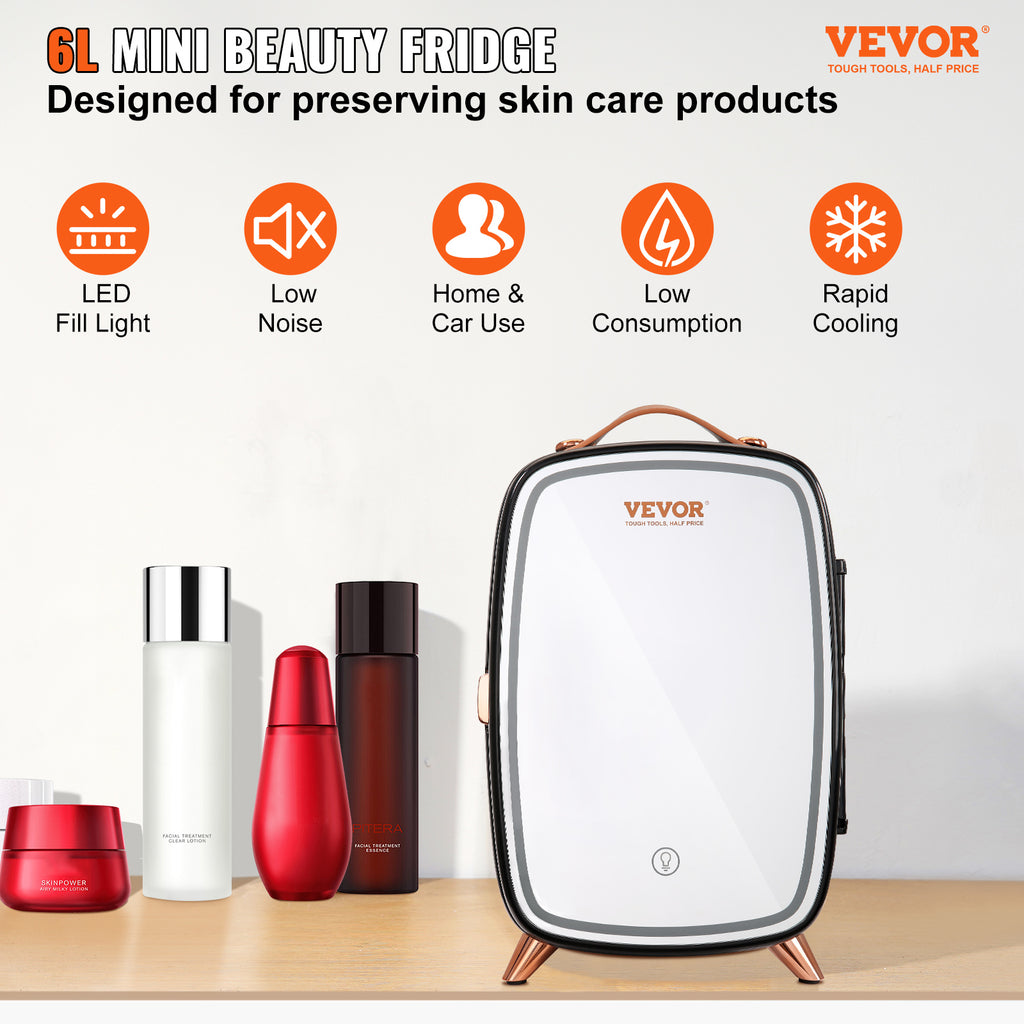 GlowChill Mini Skincare Fridge - LED Mirror Skincare Fridge